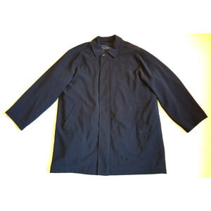 Mens Coat-JOS. A. BANK-black microfiber w/zip-out plaid liner overcoat Classic-L